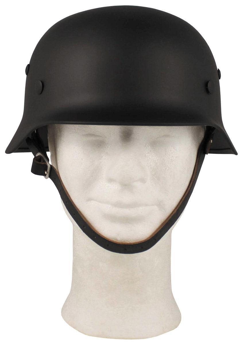 Stahlhelm WW II, schwarz, mit Leder-Innenteil