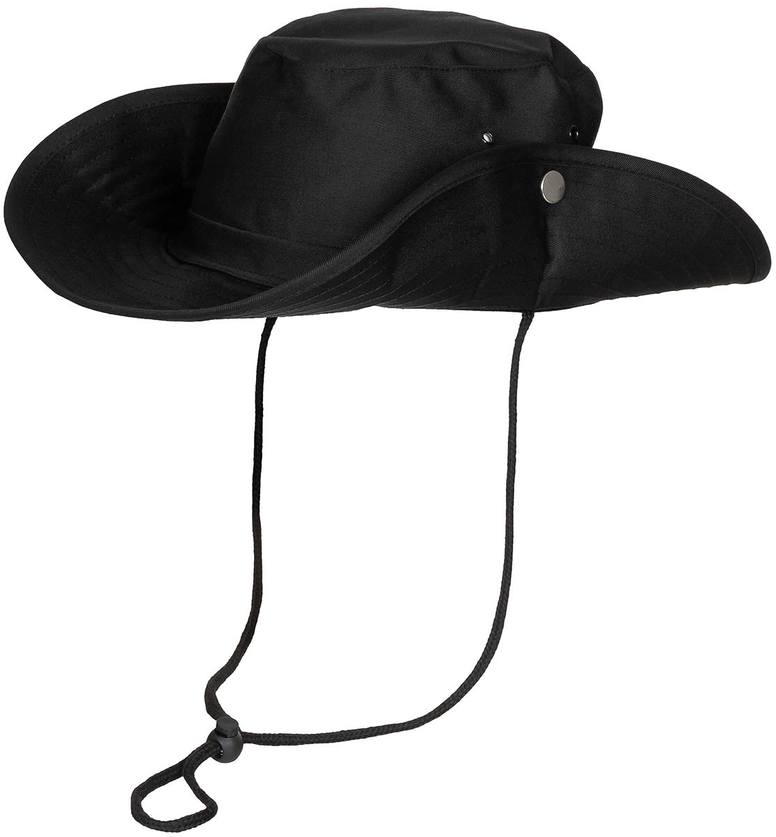 Buschhut, schwarz, mit Kinnband, zum Hochstellen