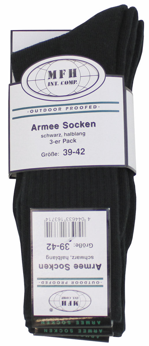 Army Socken, schwarz, halblang, 3er Pack