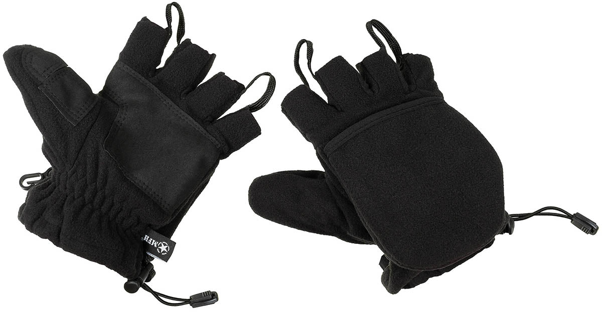 Fleece-Faust-Fingerhandschuhe, schwarz, mit Ausziehschlaufen