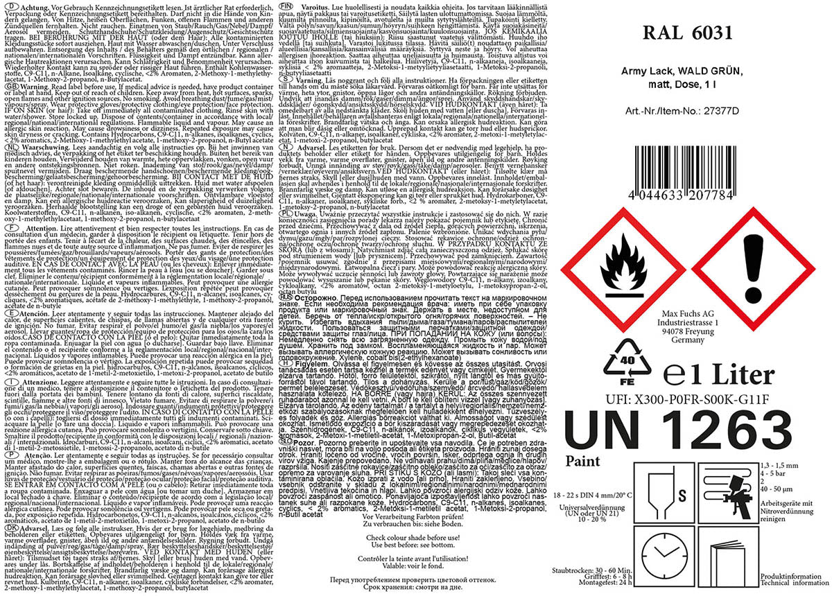Army Lack, WALD GRÜN, matt, Dose, 1 l