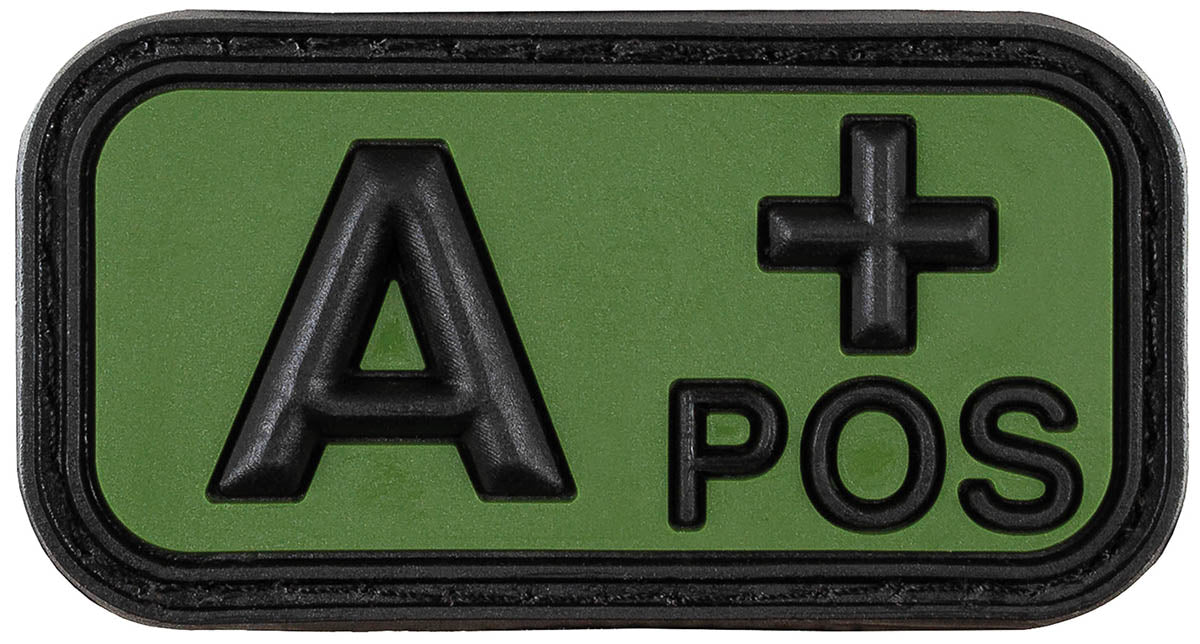 Klettabzeichen, schwarz-oliv, Blutgruppe "A POS", 3D