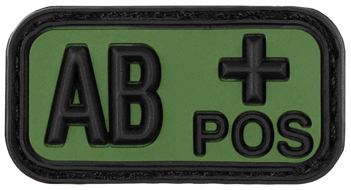 Klettabzeichen, schwarz-oliv, Blutgruppe "AB POS", 3D
