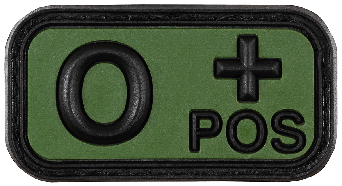 Klettabzeichen, schwarz-oliv, Blutgruppe "O POS", 3D