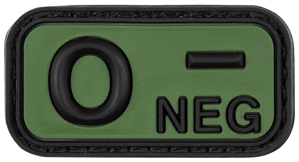 Klettabzeichen, schwarz-oliv, Blutgruppe "O NEG", 3D