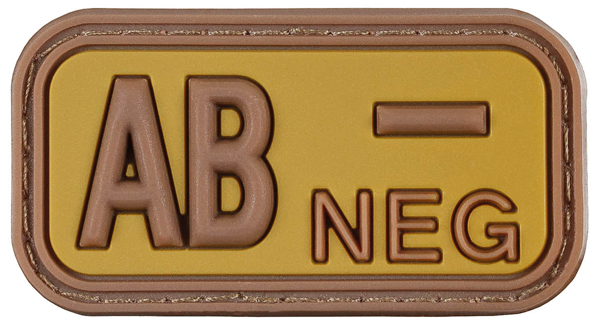 Klettabzeichen, braun-khaki, Blutgruppe "AB NEG", 3D