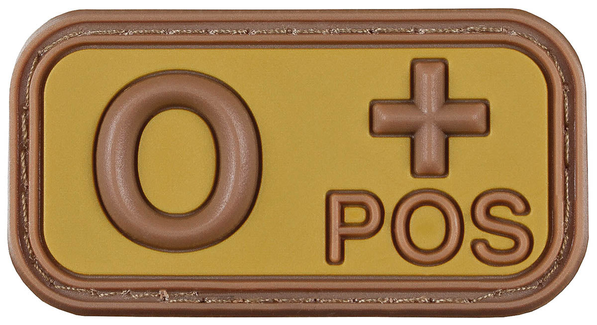 Klettabzeichen, braun-khaki, Blutgruppe "O POS", 3D