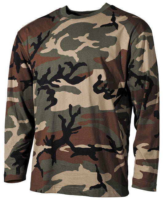 US Tarn-Shirt, langarm, woodland, 170 g/m²