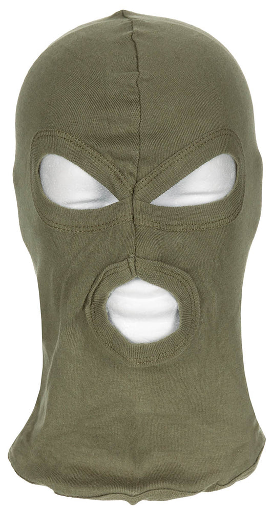 Balaclava, 3-Loch, dünn, oliv, 100 % Baumwolle