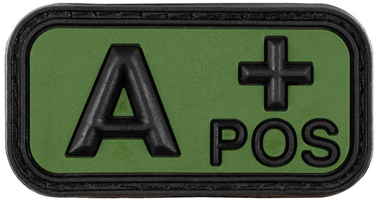 Klettabzeichen, schwarz-oliv, Blutgruppe "A POS", 3D