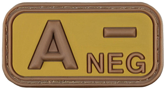 Klettabzeichen, braun-khaki, Blutgruppe "A NEG", 3D