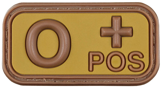 Klettabzeichen, braun-khaki, Blutgruppe "O POS", 3D