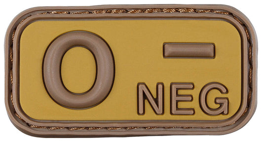Klettabzeichen, braun-khaki, Blutgruppe "O NEG", 3D
